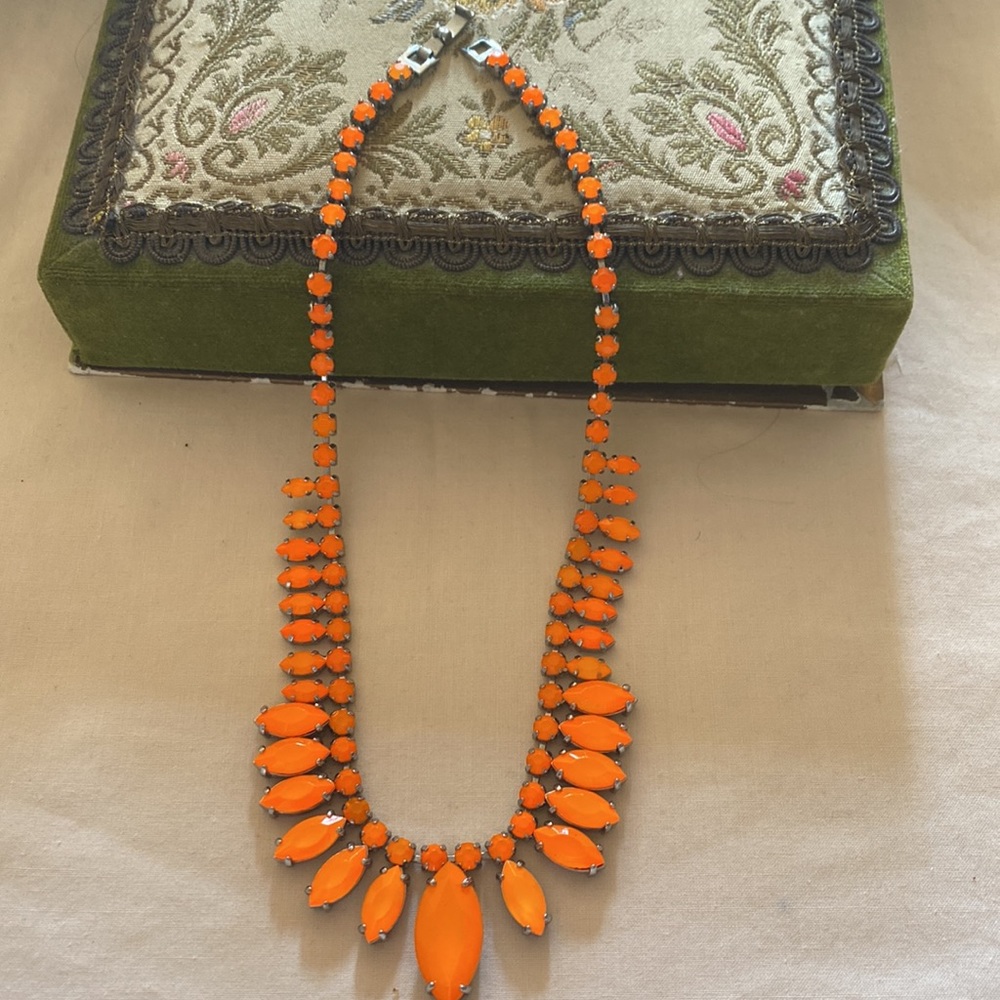 Statement Orange Crystal Silver Tone Necklace - image 2